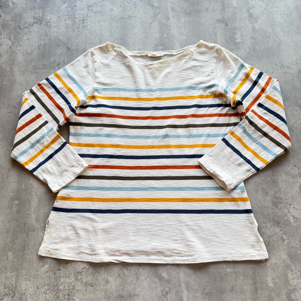 Faherty Multi-Color Striped Boatneck 3/4 Sleeve Cotton Top, Small - Picture 2 of 10